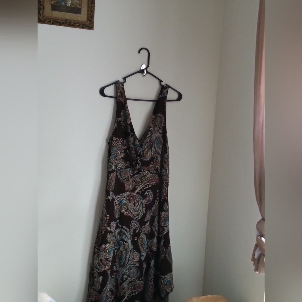 D.J. Summer Dress Women 16 Brown & Blue Paisley Maxi Bohemian Fall Academia Y2K